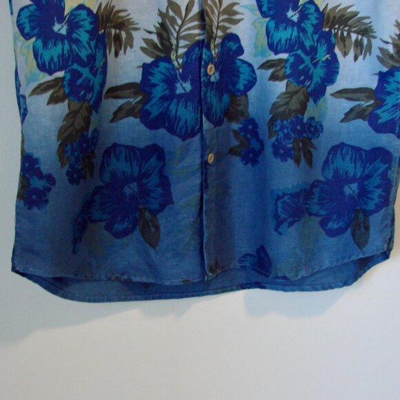 Blue Hawaiian Linen Shirt Button Up Floral Haight & Ashbury Mens Size Large - Picture 8 of 11
